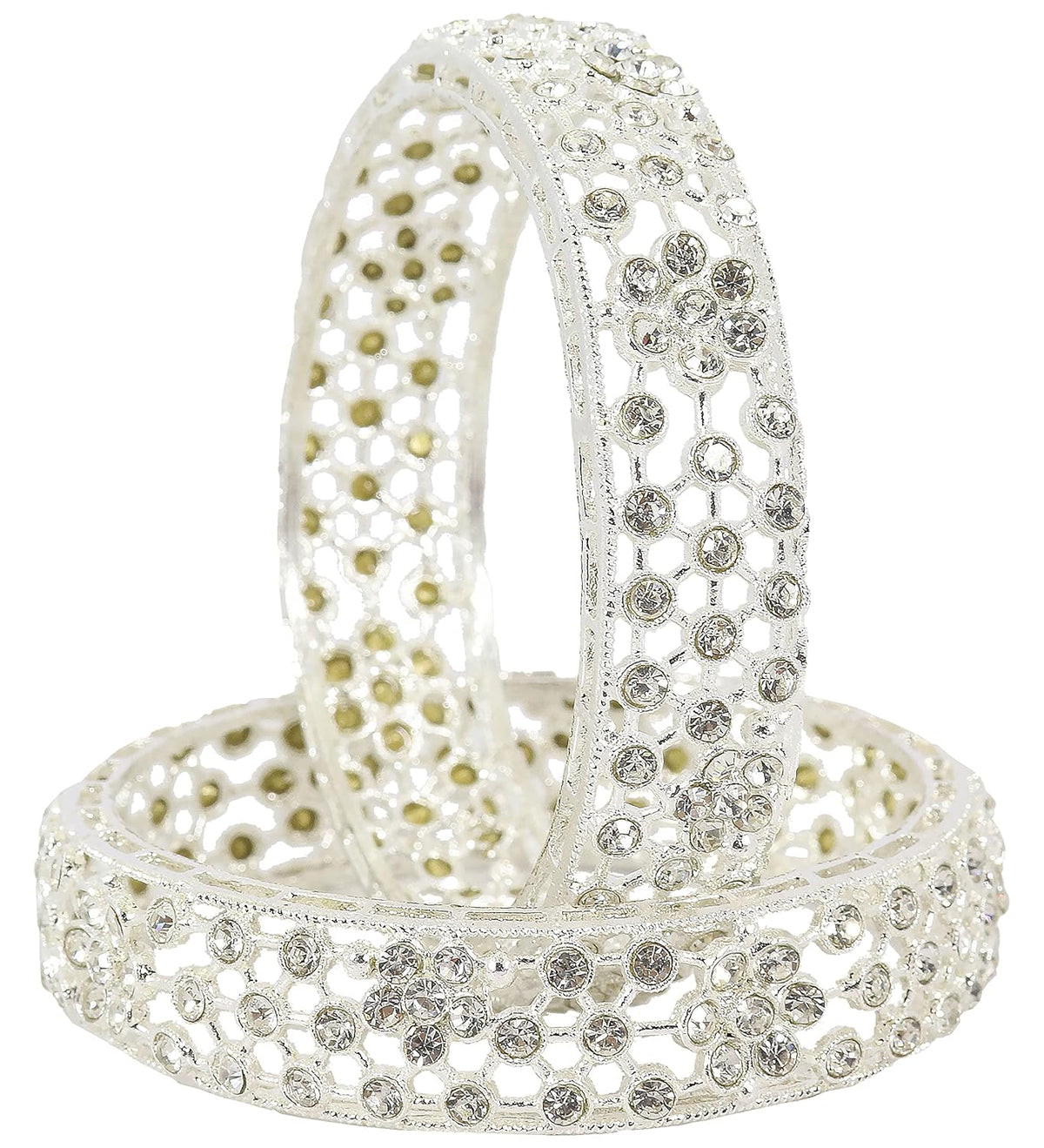 NMII Alloy Metal with Zircon Gemstone Studded Kada Set For Women and Girls