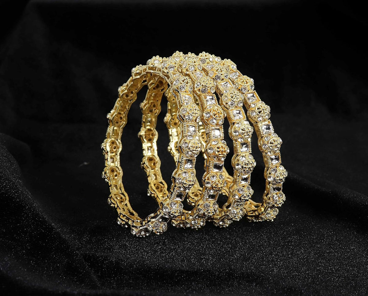 NMII Traditional Alloy Metal with Zircon Gemstone & Kundan Stone Bangles Set For Women & Girls | Rajwadi Bangles | AD Bangle | Fancy Kada Set | Kangan For Wedding, Party & Occasion - Set of 4