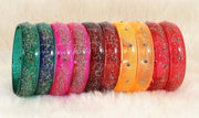 NMII Glass with Glitter and Feather Design Glossy Finished Multicolor Kada Set For Girls and Women- (Football-A21-MR2-2.2), Pack of 10 Multicolor Kada