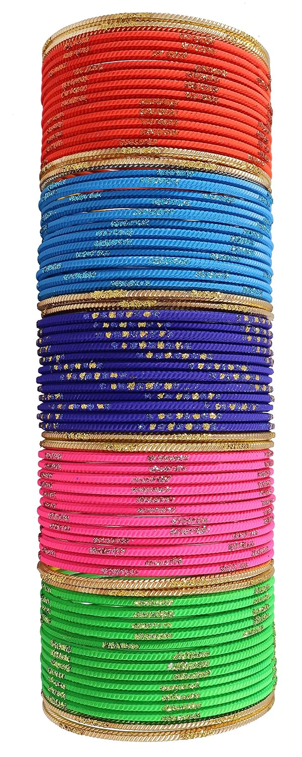 NMII Non-Precious Metal with Base Metal Spreads with Zari Glossy Finished Premium Traditional Bridal Chuda Bangle set for Women and Girls