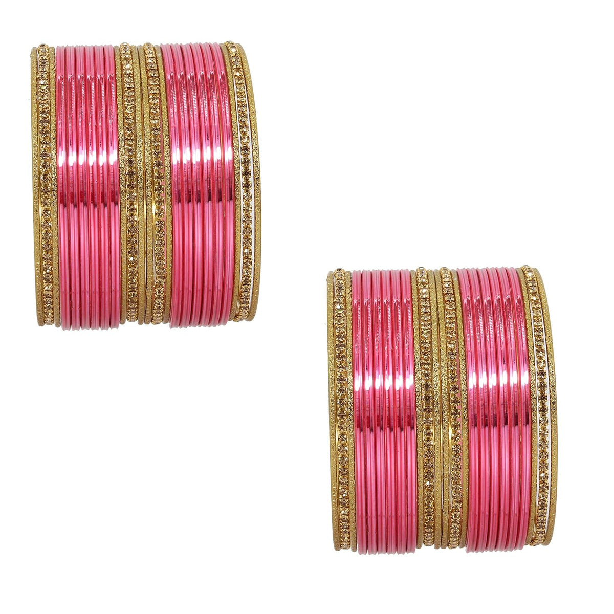 NMII Non Precious Metal with Base Metal Zircon Gemstone Studded Glossy Finished and Textured Design Traditional Bangle set for Women and Girls