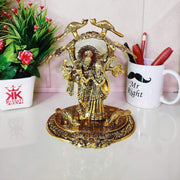 KridayKraft Radha Krishna Standing Playing Flute Under Tree idol Metal Statue Gold Antique Finish for Pooja & Home,Office Decorative,Radha Krishna Murti Showpiece Figurines,Religious idol Gift Article...