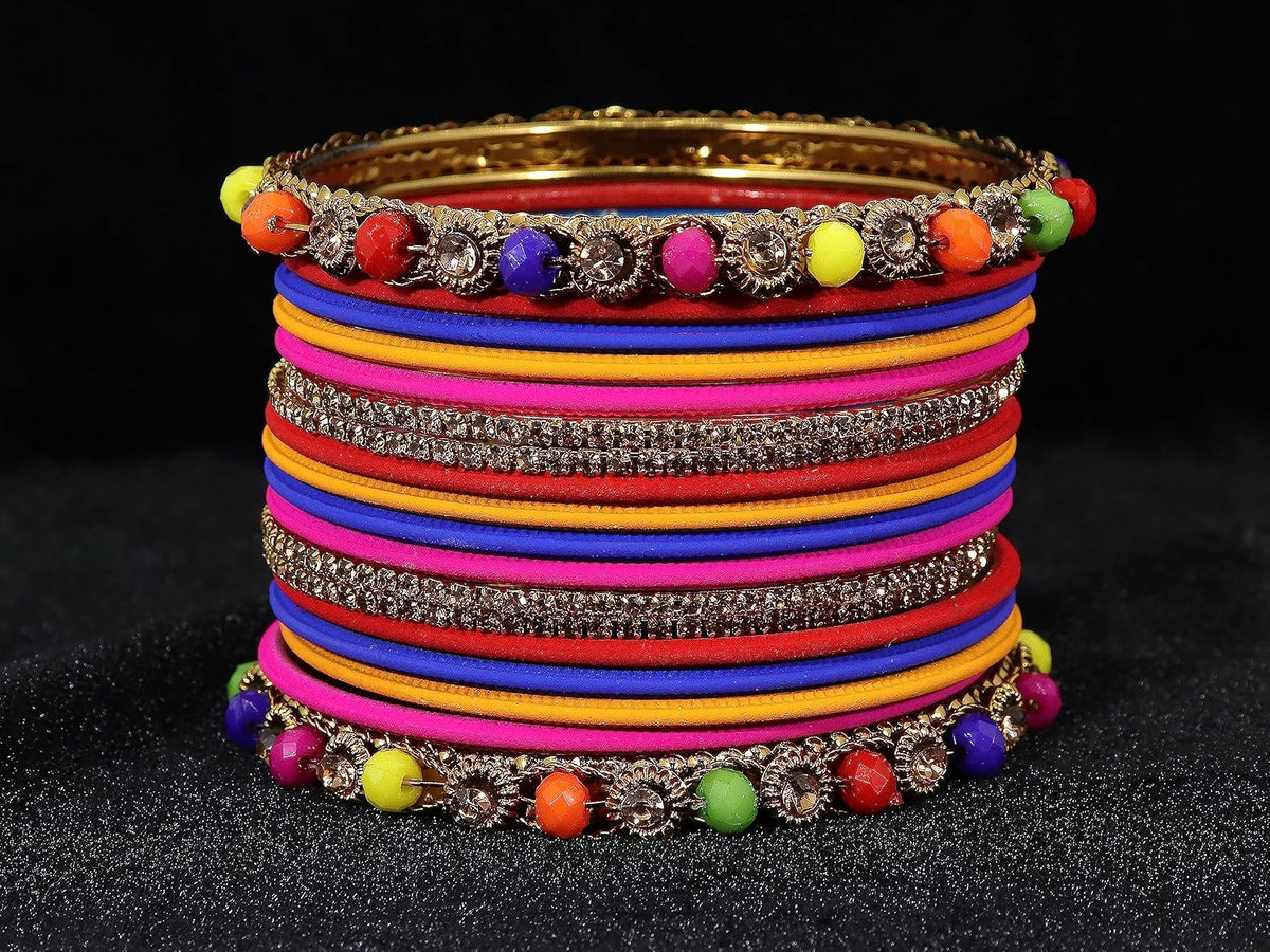 NMII Metal with Zircon Gemstone and Pearls Adorned Bangles Set For Girls and Women I Traditional Bangles Set, Bangle Bracelet Set I Pack of 36 Bangles