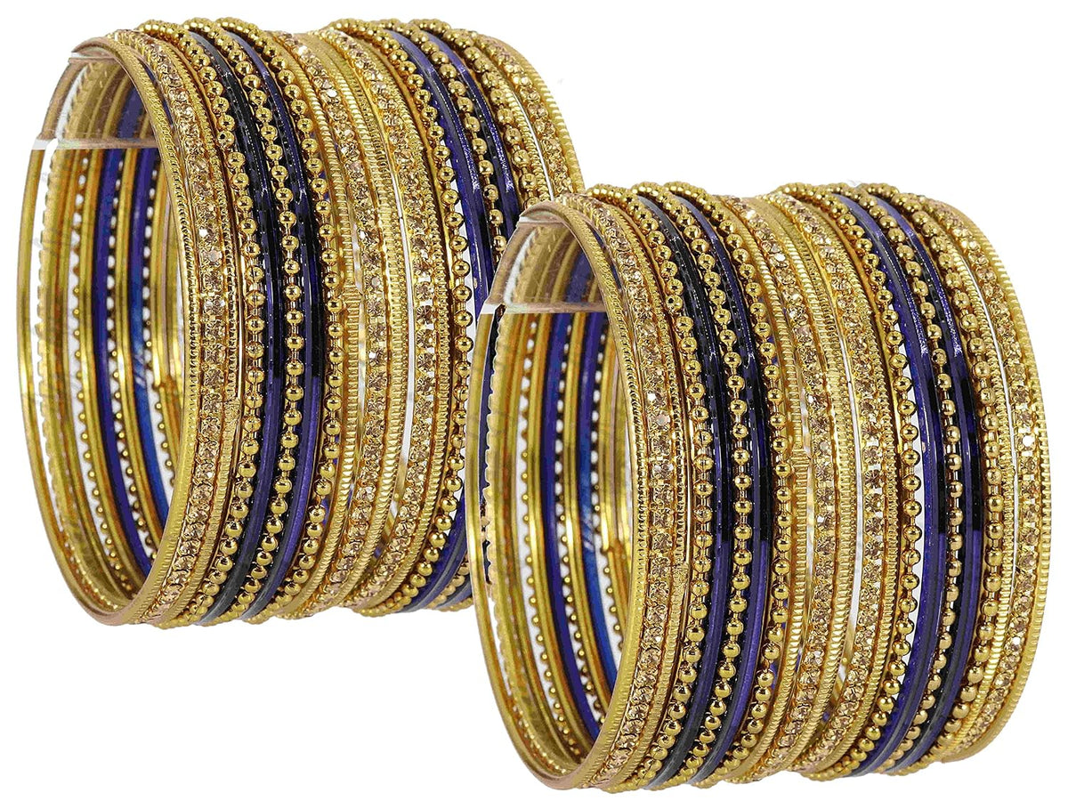 NMII Non-Precious Metal with Base Metal Zircon Gemstone Studded Glossy Finished Ballchain Linked Gold Plated Cutting Pattern Bangle set for Women and Girls