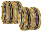 NMII Non-Precious Metal with Base Metal Zircon Gemstone Studded Glossy Finished Ballchain Linked Gold Plated Cutting Pattern Bangle set for Women and Girls