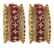 NMII Non-Precious Metal Base Metal with Zircon Gemstone Or Pearl and Flower Pattern with Ball Chain Linked Glossy Finished Bangle Set