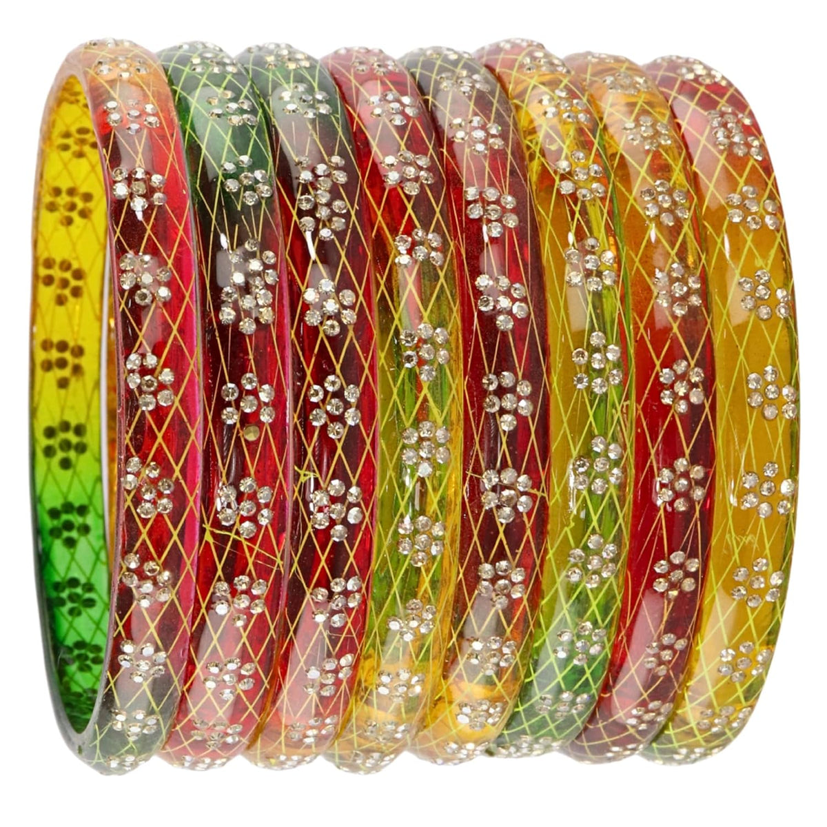 NMII Transparent Glass Bangles Kada Set For Women & Girls with Sparkling Golden Zircon Diamonds & Beads | Latest Girls Bangles Kangan Chudiyan | Daily, Wedding, Party, Office Jewellery