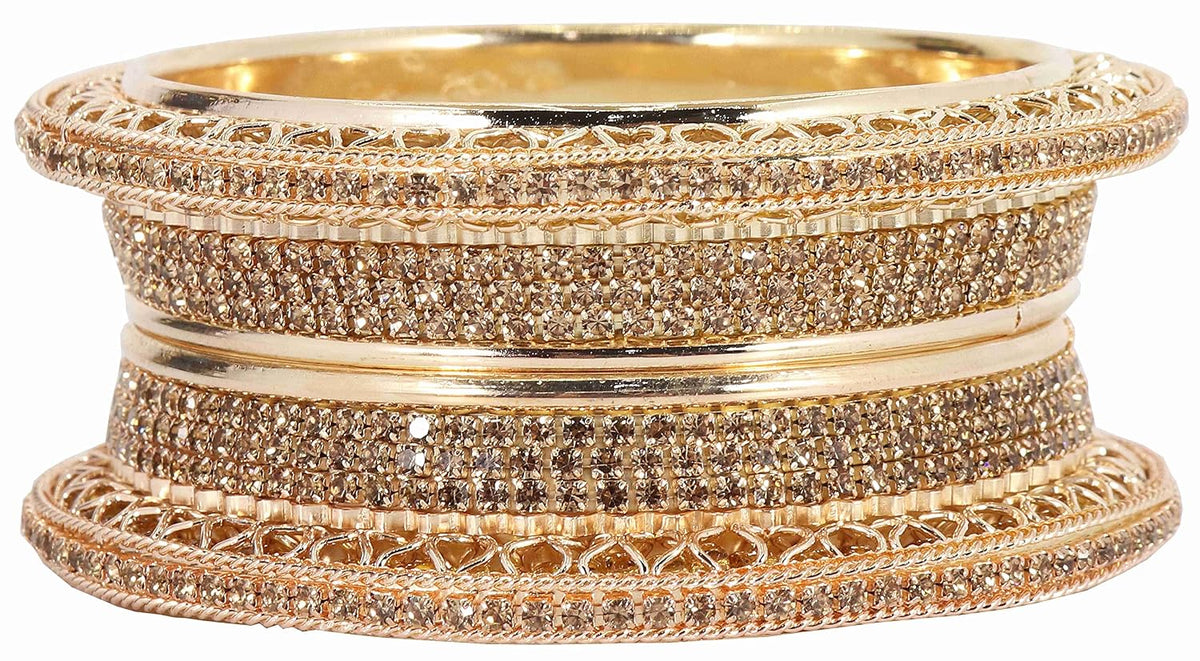 NMII Alloy Metal Gold Plated Bangles Set For Women & Girls Studded Zircon Stone | Stylish Diamond Bangles | Women's bangles | Metal Bangles- (Pack of 2)