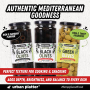 Urban Platter Pitted Black Spanish Olives, 430g (Whole & Seedless | Rich Mediterranean Taste | Ideal for Pizzas, Salads, Pasta & Snacking)