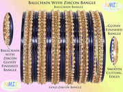 NMII Non-Precious Metal Base Metal With Zircon Gemstone and Linked With Ball Chain and Plane Bangles Set For Women and Girls