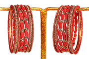 NMII Non-Precious Metal Base Metal with Zircon Gemstone Or Silk thread and Linked with Ball Chain Glossy Finished Bangle Set For Women and Girls