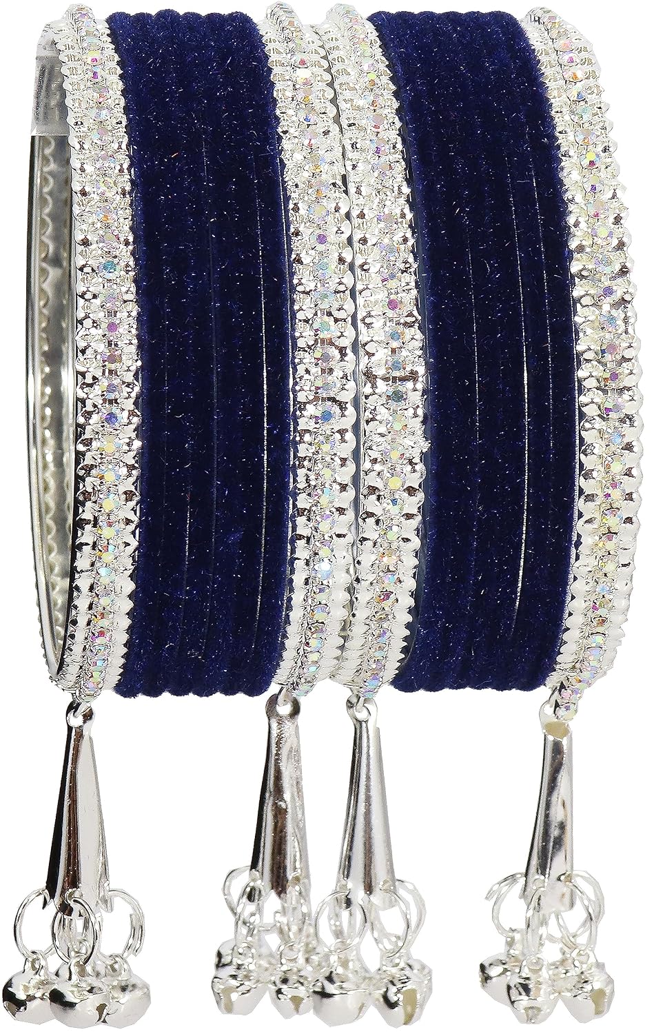 NMII Metal with Zircon Gemstone and Velvet Studded Bells Latkan Bangles Set For Girls and Women I Latkan Bangles, Premium Bangle Bracelet Set I Pack of 16 Bangles