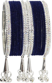 NMII Metal with Zircon Gemstone and Velvet Studded Bells Latkan Bangles Set For Girls and Women I Latkan Bangles, Premium Bangle Bracelet Set I Pack of 16 Bangles