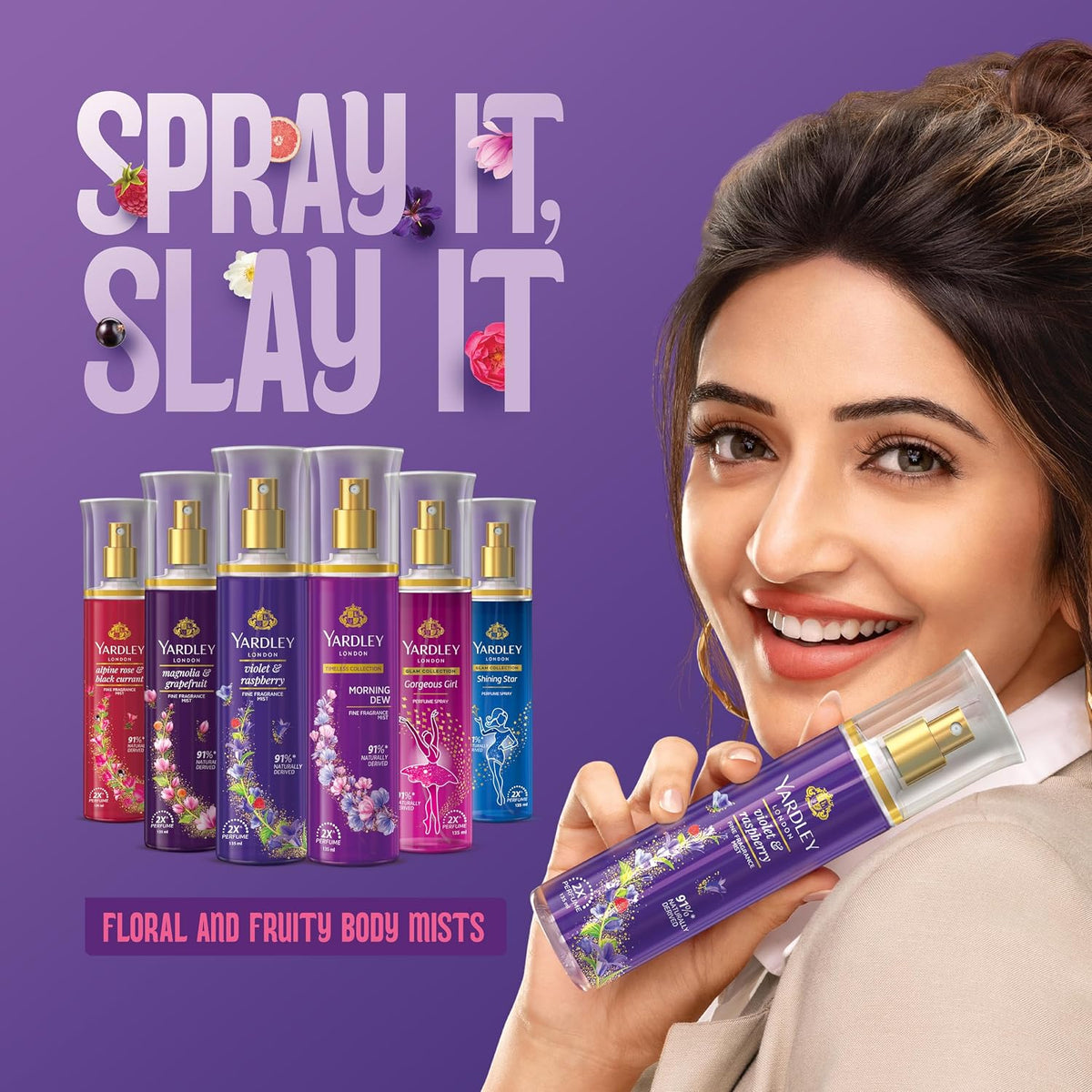 Yardley London Violet & Raspberry Fine Fragrance Mist Spray| 2X Fresh Perfume Spray For Women| 91% Naturally Derived| 135Ml