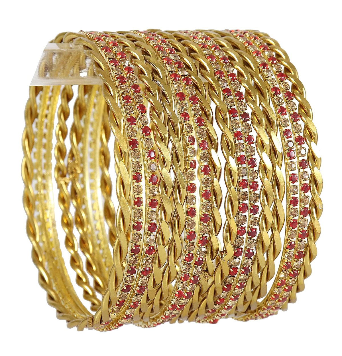 NMII Gold Plated Metal with Zircon Gemstone Studded Traditional Bangles Set For Women & Girls | Golden Bangles | Stylish Design | Designer Women's Bangles- Set of 16