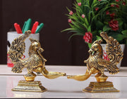 KridayKraft annapakshi deepam Set of 2 pca Metal Handmade with Curved Oil Lamp Antique Peacock Deepak for Home Decor Temple Puja Office Counter Diwali Decoration Festival Gift (Light)