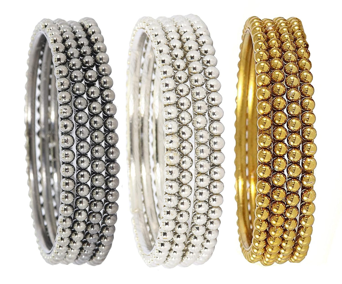 NMII Metal Base Metal with Ball Chain Linked Glossy Finished Kada set For Women and Girls