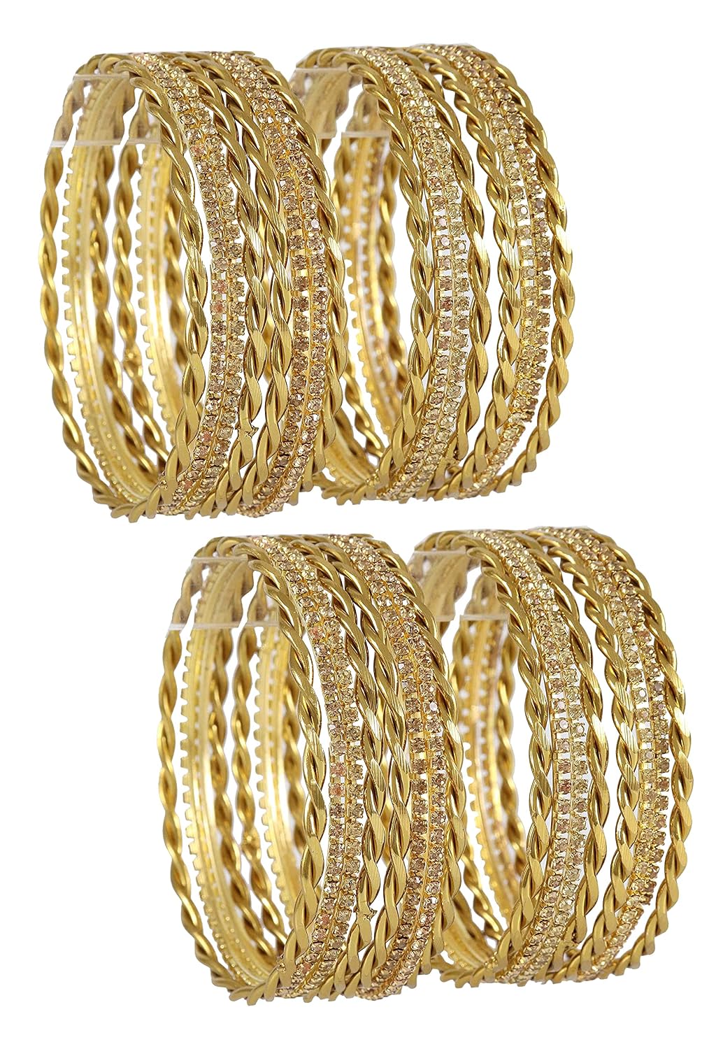 NMII Non-Precious Metal Base Metal with Zircon Gemstone and Twisted Glossy Finished Bangle Set For Women and Girls