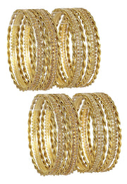 NMII Non-Precious Metal Base Metal with Zircon Gemstone and Twisted Glossy Finished Bangle Set For Women and Girls
