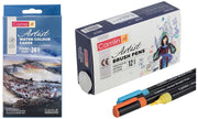 Camel Camlin Artist Brush Pen Set - Pack of 12 (White) Artist Water Colour Cake Set - Pack of 24 (Blue)