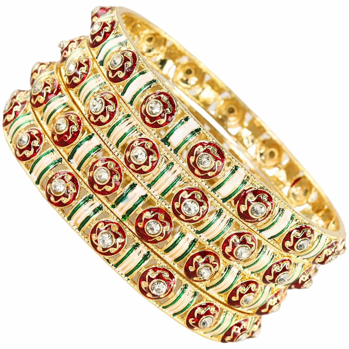 NMII Traditional Metal Bangles Set For Women & Girls with Golden Zircon Stones & Multicolour Finish | Designer Rajwadi Design Kangan | Premium Girls' Bangles Kada Set Wedding, Party, Festive- Set of 4