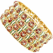 NMII Traditional Metal Bangles Set For Women & Girls with Golden Zircon Stones & Multicolour Finish | Designer Rajwadi Design Kangan | Premium Girls' Bangles Kada Set Wedding, Party, Festive- Set of 4