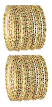 NMII Non-Precious Metal Base Metal with Zircon Gemstone and Twisted Glossy Finished Bangle Set For Women and Girls
