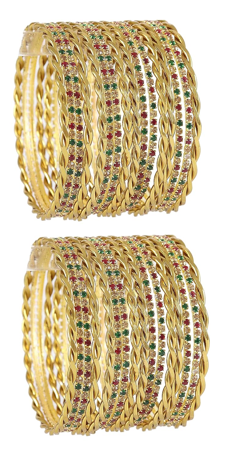 NMII Non-Precious Metal Base Metal with Zircon Gemstone and Twisted Glossy Finished Bangle Set For Women and Girls