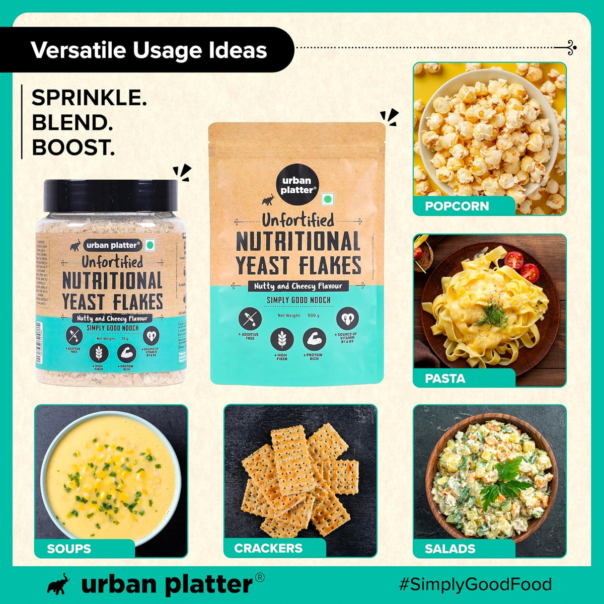 Urban Platter Nutritional Yeast Flakes, 70g (Unfortified | Plant Based | Nutty and Cheesy Flavour)