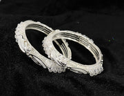 NMII Stylish White Pearls & Alloy Metal American Diamond Bangles Kada Set For Women and Girls | Fancy Women's Kada | Girls' Bangles Bracelet | Kada Set For Wedding, Party, Occasion Wear-Set of 2