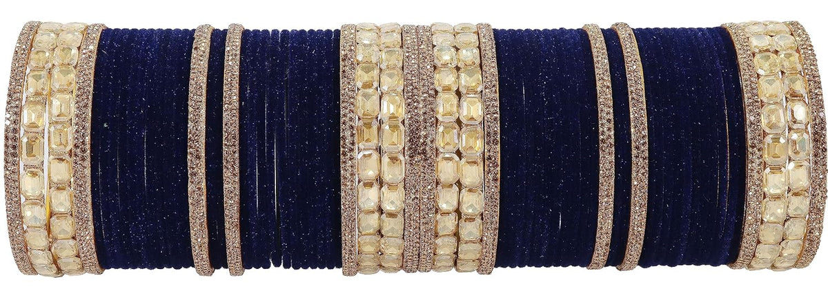 NMII Metal with Zircon Gemstone and Velvet Adorned Bangles Set For Girls and Women I Traditional Bangle Set, Wedding Bangle Set I Pack of 68 Bangles