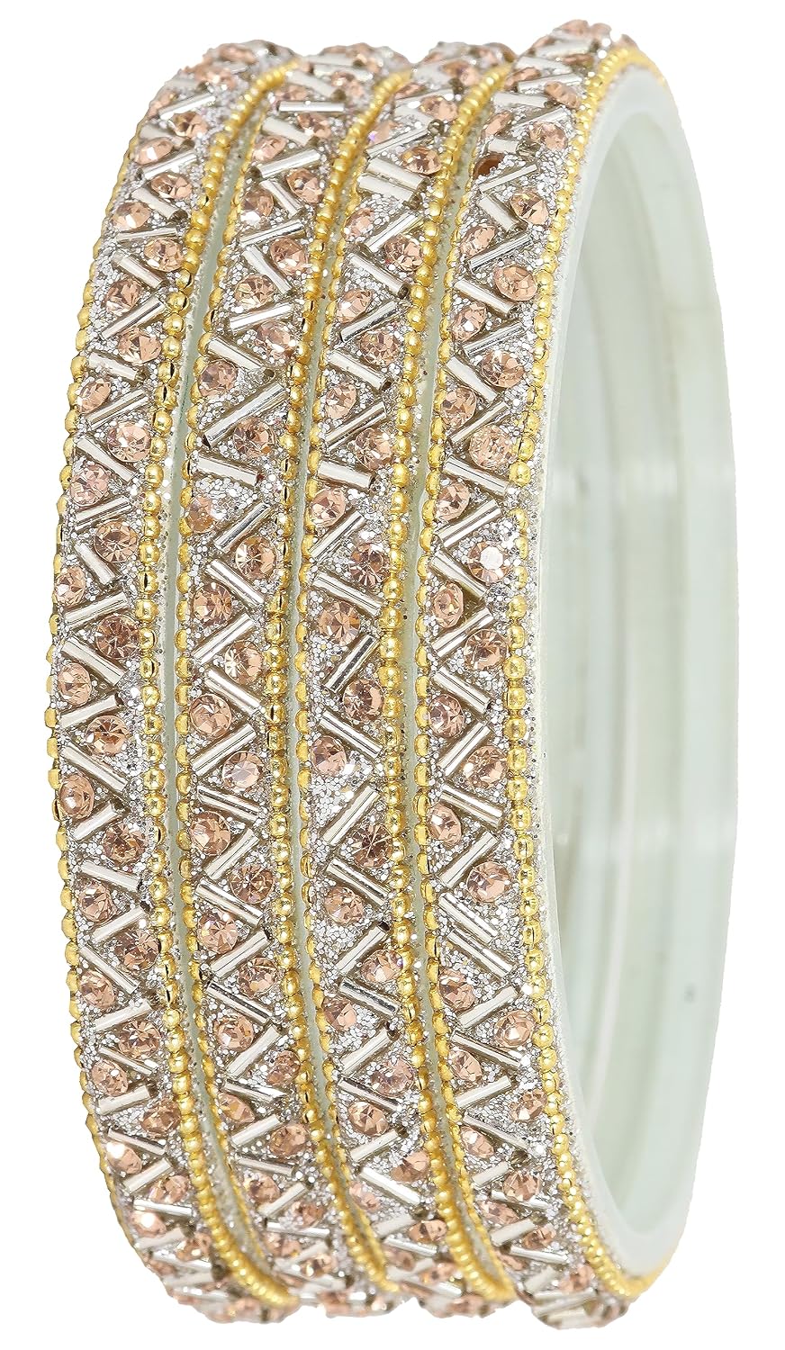 NMII Glass Bangles Set For Girls and Women Studded Zircon Gemstone and Beads I women bangles I (Pack of 8)