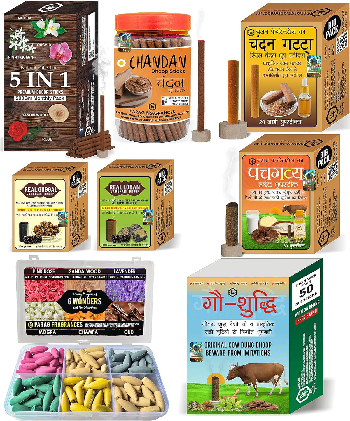 Parag Fragrances Fruits & Blossom Incense Sticks / फ्रूट् और ब्लॉसम अगरबत्ती / 5 in 1 (Pack of 5 x 60) Total 300 Agarbatti Wholesale Pack of Orchid, Lily, Strawberry, Pineapple and Cherry