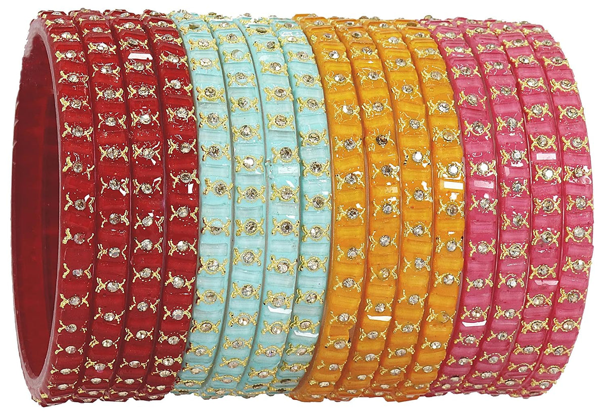 NMII Acrylic (Plastic) With Zircon Gemstone and Studded Worked with Glossy Finished Kada Set For Women and Girls