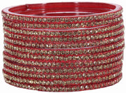 NMII Glass with Zircon Gemstone and Beads Studdded Glossy Finished Traditional Bangle Set For Women and Girls