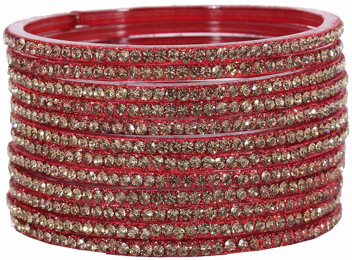 NMII Glass with Zircon Gemstone and Beads Studdded Glossy Finished Traditional Bangle Set For Women and Girls