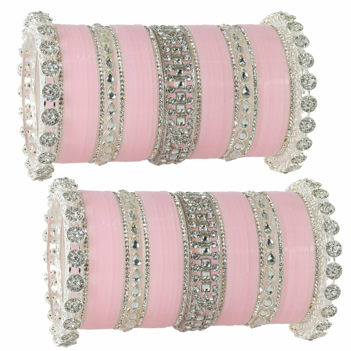 NMII Premium Metal Bangles Silver Chuda Set For Bridal Women & Girls with Zircon Diamond & Kundan Beads | Designer AD Chuda | Bridal Bangles Chooda Set For Wedding, Party, Occasion-Set of 74