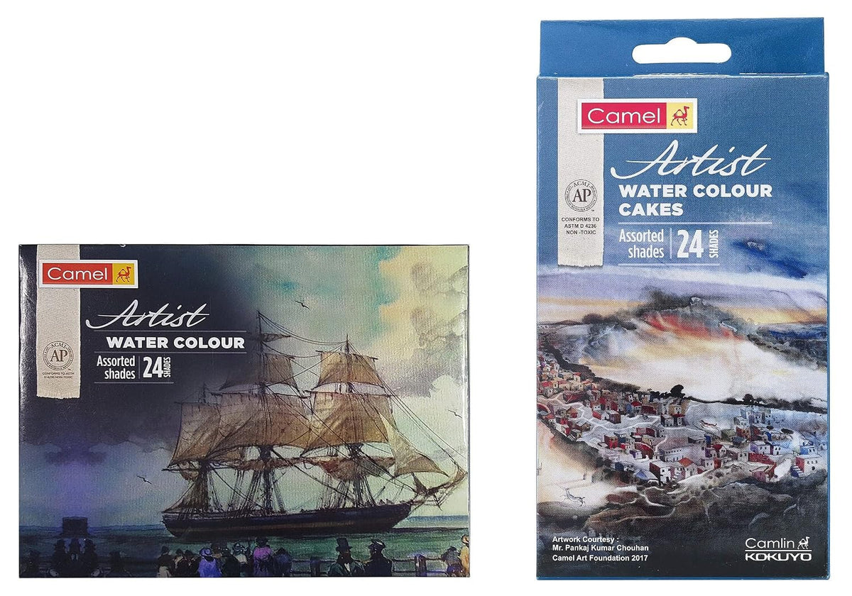Camel Camlin Kokuyo 1304190 Artist 5ml Water Color Tube - 24 Shades (Multicolor) Artist Water Colour Cake Set - Pack of 24 (Blue)