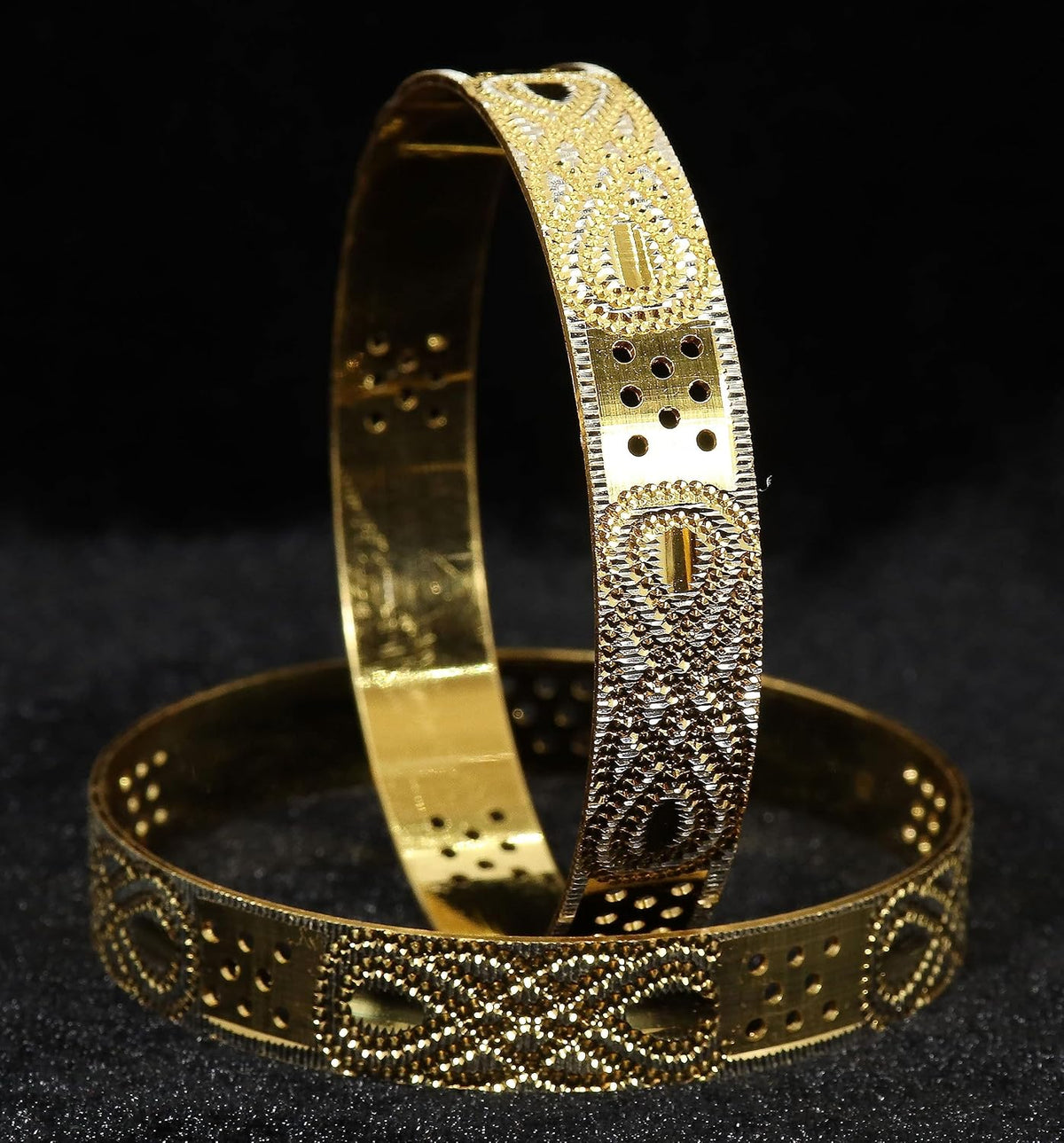 NMII Brass Gold Plated Bangles Set For Women's & Girls (Pack of 2)
