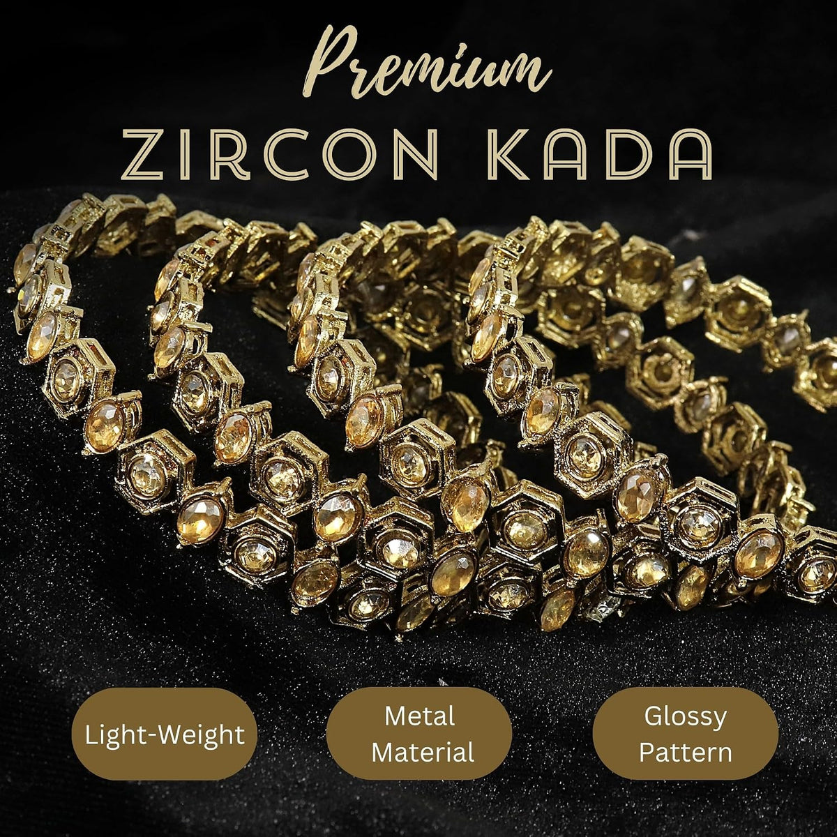 NMII Stylish American Diamond Stone Work Metal Bangles For Women & Girls | Gold Plated Bangles | Kada Set For Women | Wedding Bangles Set For Women | Latest Bangles Fashion Jewellery- Set of 4