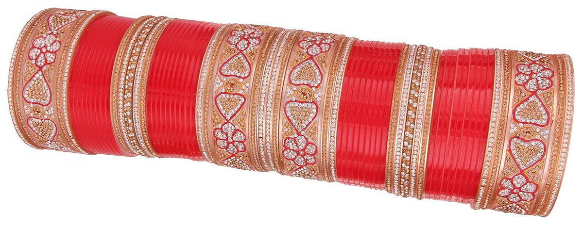 NMII Traditional Acrylic Bangles Red Chuda Set For Bridal Women & Girls with Zircon Gemstone & Beads | Wedding Chuda For Women Latest | Red Bangles Chooda | Diamond Chuda Set Party, Festive