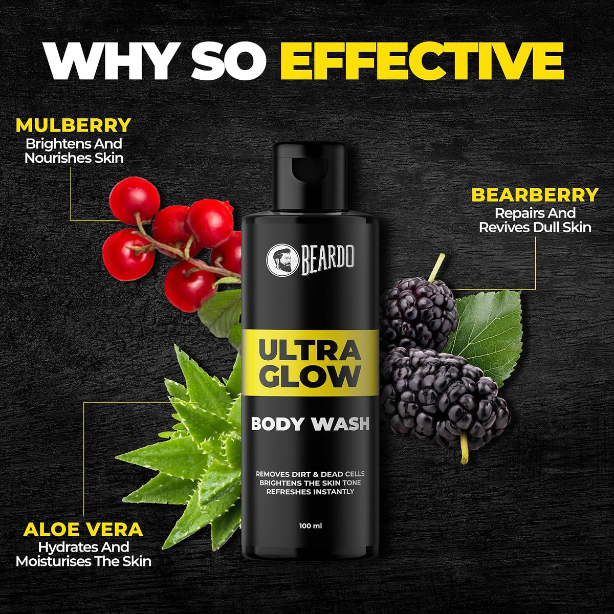 Beardo UltraGlow Body Wash for Men, 100ml | Moisturizes & Hydrates the Skin | Contains Mulberry & Bearberry Extracts for Deep Cleansing & Nourishment | Soft & Smooth Skin
