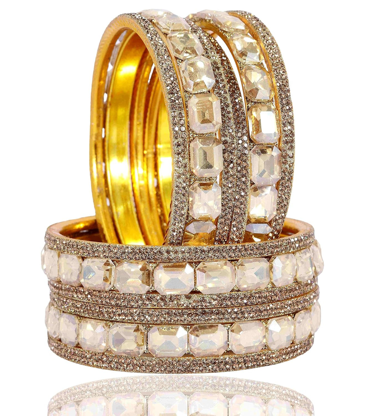 NMII Stylish Metal with AD Diamond Bangles Kada Set For Women & Girls | Premium Gold Plated Bangles | Kada Set For Women | Metal Bangles | Fashionable Bangles For Wedding, Party, Daily- Set of 12