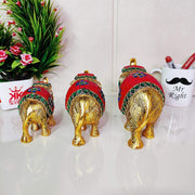 KridayKraft Metal Elephant Set with Stone Work Set for Showpiece Enhance Your Home, Office & Table and Gift for Have House Warming Anniversaries, Birthday (3 pcs)