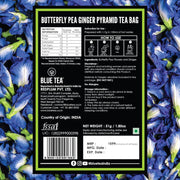 BLUE TEA - Butterfly Pea Flower Ginger Tea - 30 Tea Bags - Plant Based | Aparajita - Shankhpushpi | Flower Based - Herbal Tea - Caffeine Free - Detox Tea - Non Bitter | Premium Zipper Pack