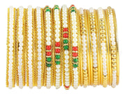 NMII Non-Precious Metal Base Metal with Curtting Pattern and Pearl Studded worked Glossy Finished Kada/Bangle Set For Women and Girls