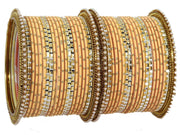 NMII Non-Precious Metal with Base Metal Zari Dotted and Pearls Studded Glossy Finished Traditional Bangle set for Women and Girls