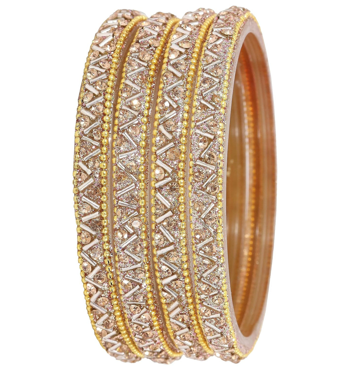 NMII Glass Bangles Set For Girls and Women Studded Zircon Gemstone and Beads I women bangles I (Pack of 8)