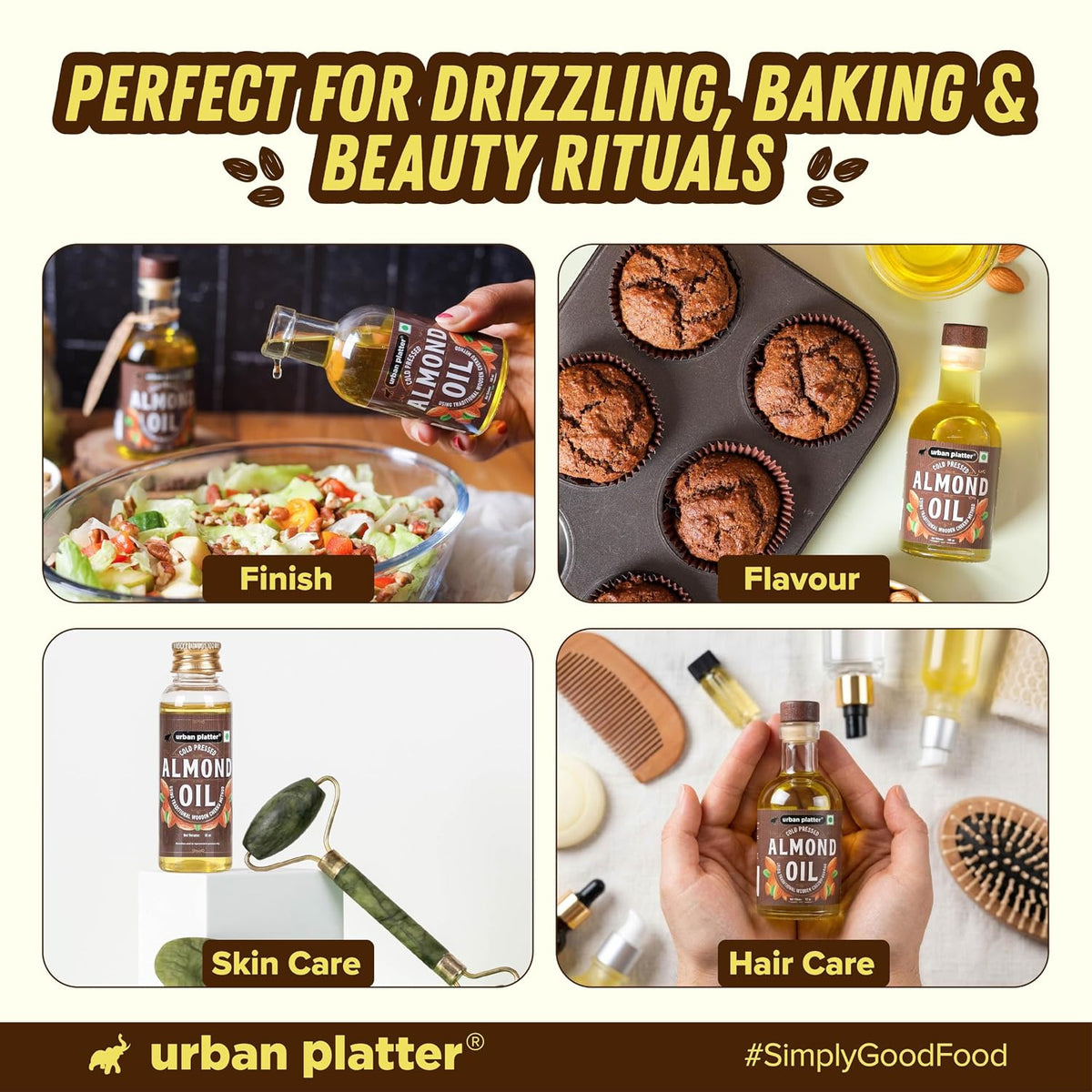 Urban Platter Cold Pressed Almond Oil, 50ml (Light Nutty Finishing Oil for Salads, Drizzling, Gourmet Baking & Natural Hair/Skin Nourishment)