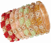 NMII Non-Precious Metal With Base Metal And Zircon Gemstone Or Colourful Beads Studded On Flower Glossy Finished Kada Set For women and Girls